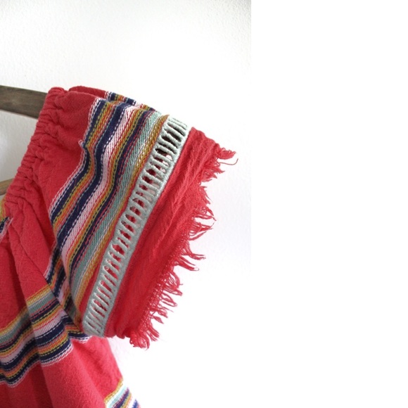 Anthro dRA Off Shoulder Striped Top with Boho Fringe Hem XS Preowned - Picture 4 of 10